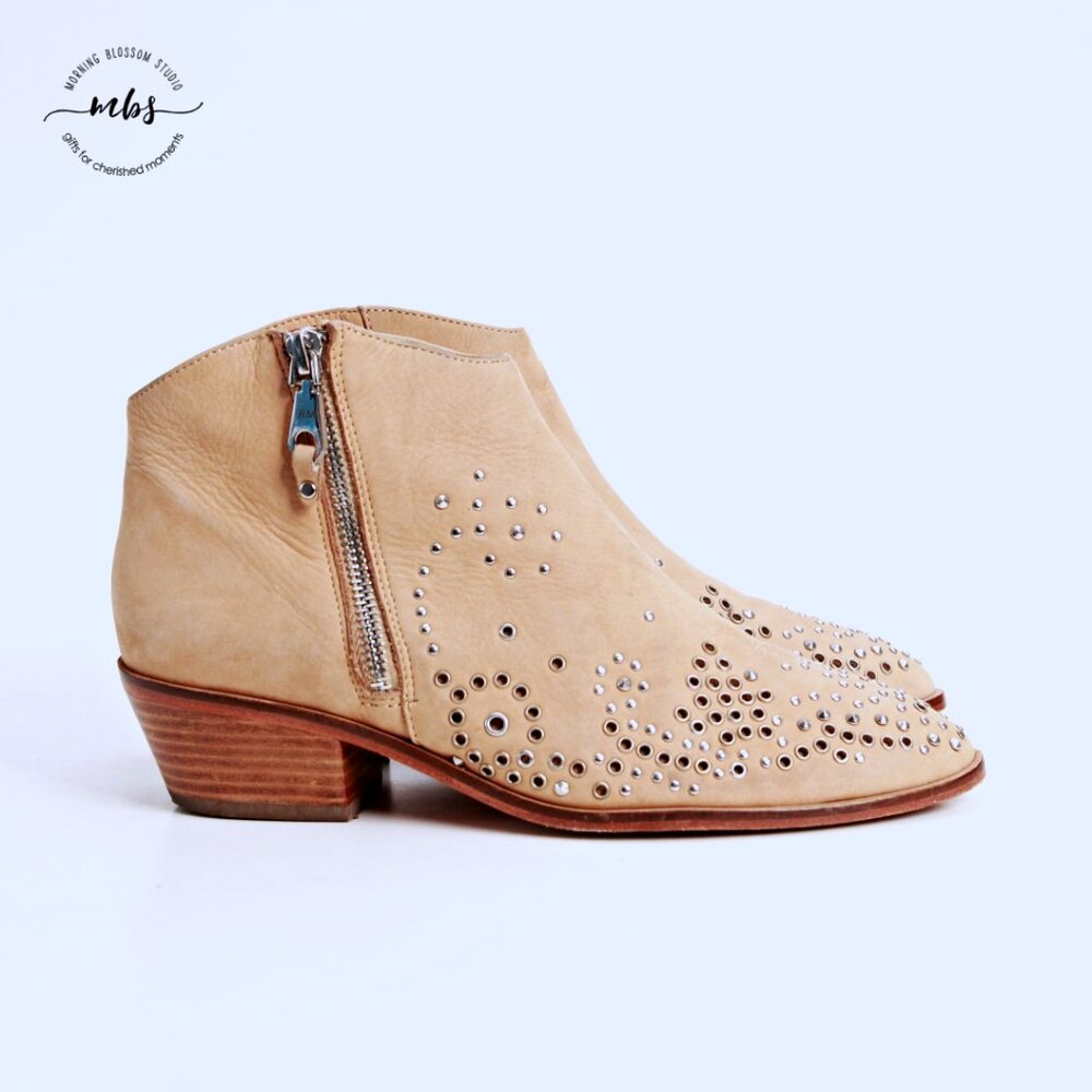 Rebecca Minkoff‎ Suede Studded Ankle Boots Tan Silver Women 7